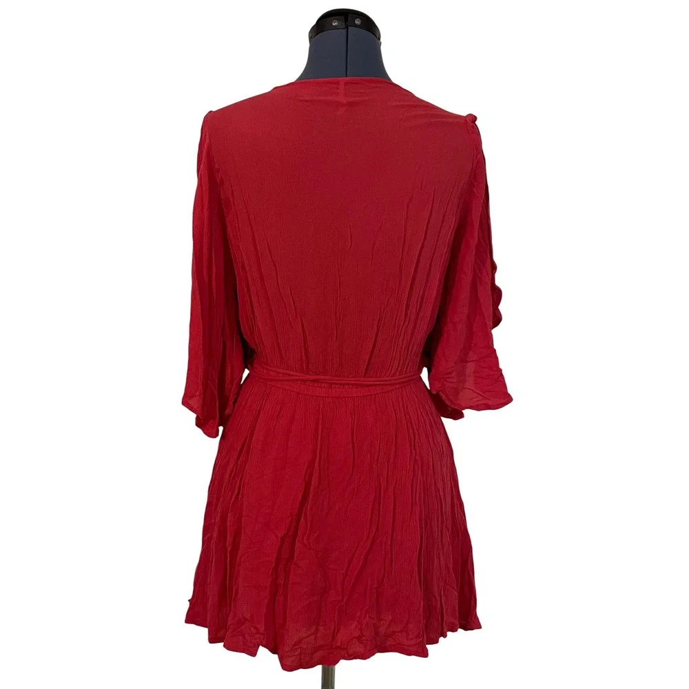 Free People Red Cora Dress Embroidered Split Sleeve Mini Fairy Festival Boho‎ XS